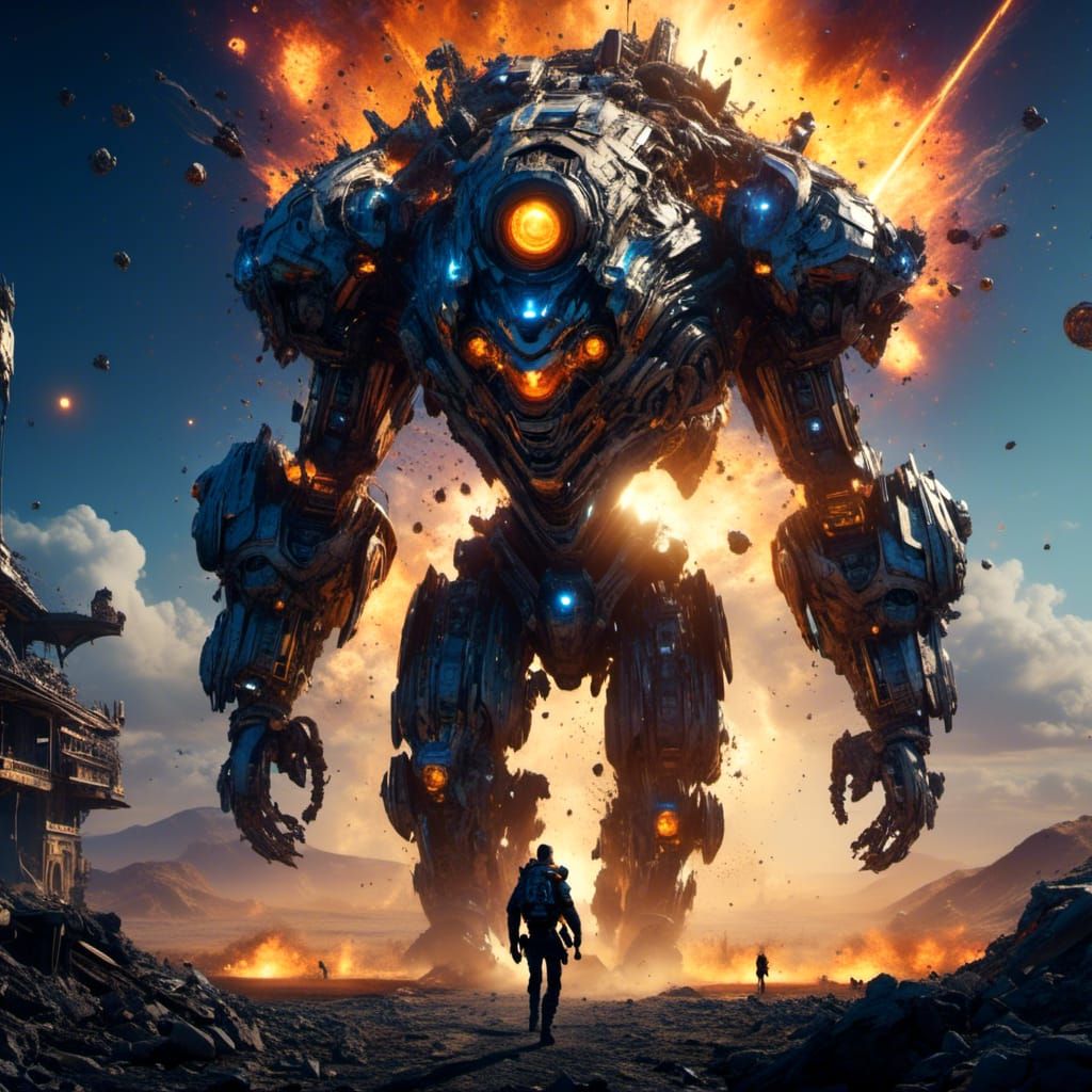 Menacing Mechanical Demon in Junkyard Wasteland