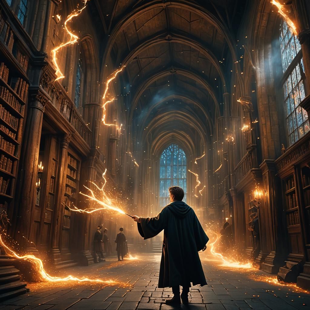 Harry Potter Casting a Spell at Hogwarts