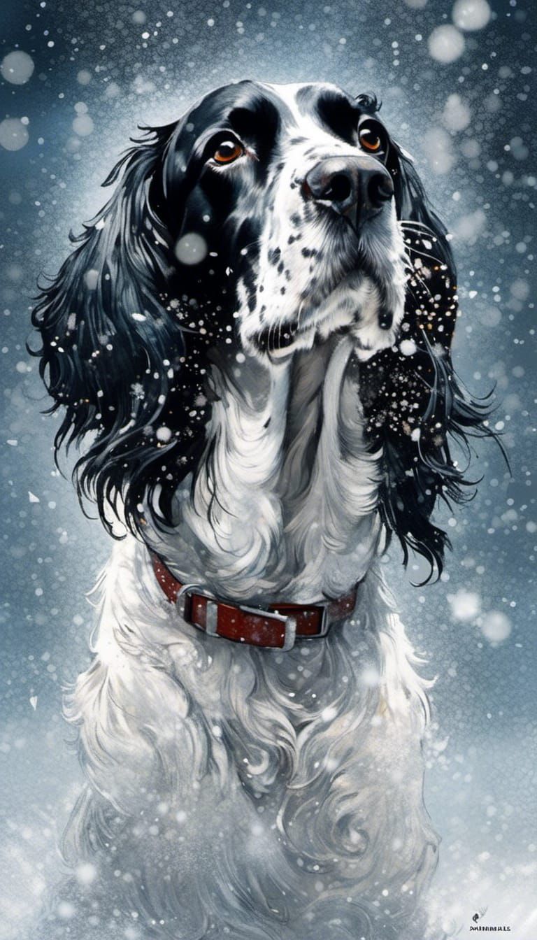 Happy Spaniel in Winter Wonderland: Digital Painting