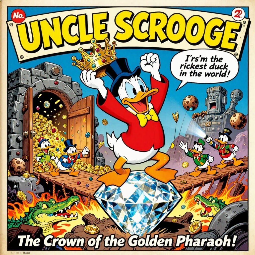 Scrooge McDuck Triumphs Over Treasure Vault in Comic Art Sty...