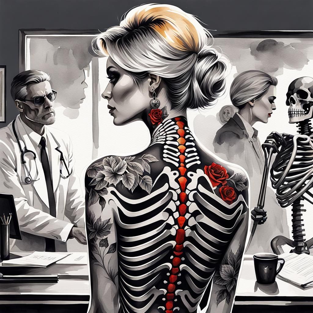 Portrait of a pretty lady with a tattoo similar to Rolf Armstrong    /2