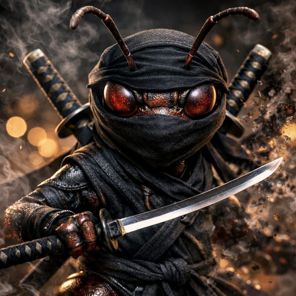 Anthropomorphic Ant Ninja with Katanas