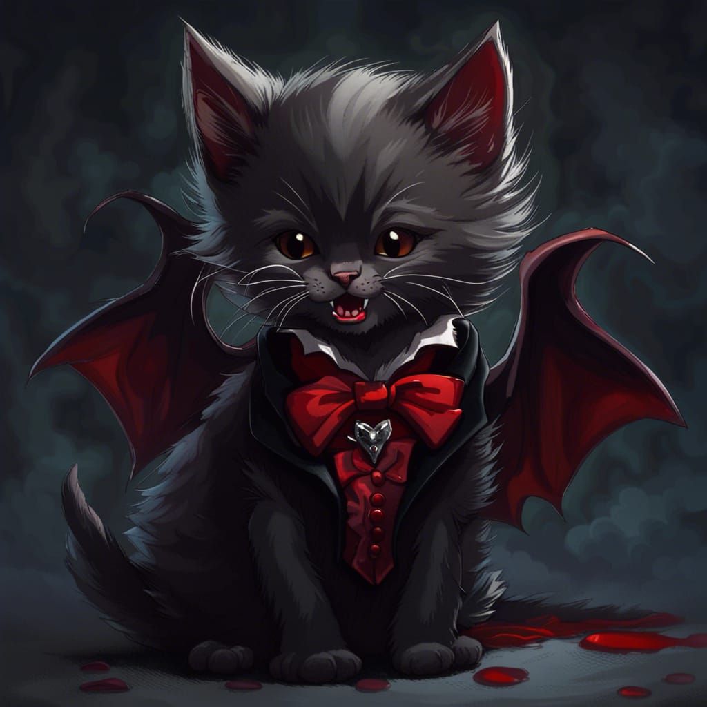 AI-Generated Vampire Kitten Image