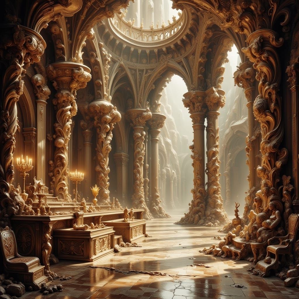 Ornate Fantasy Landscape in Dark Brown and Beige