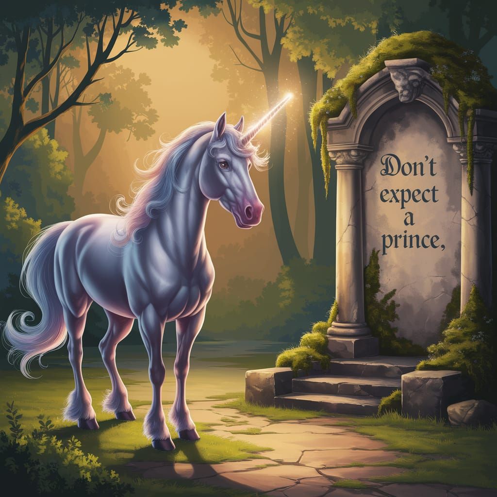Regal Unicorn in Enchanted Forest Glows with Ethereal Light