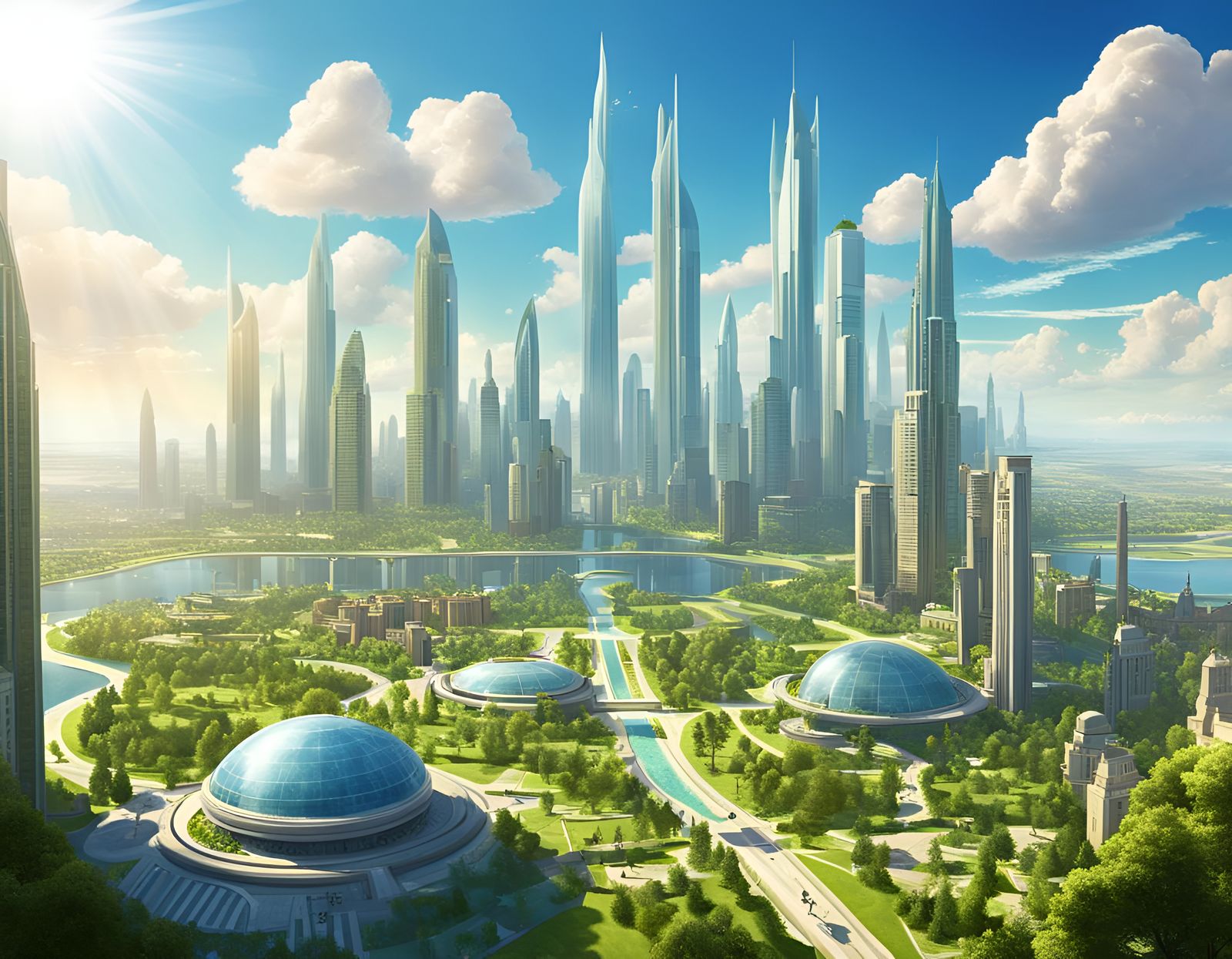 Utopian Cityscape on a Sunny Day
