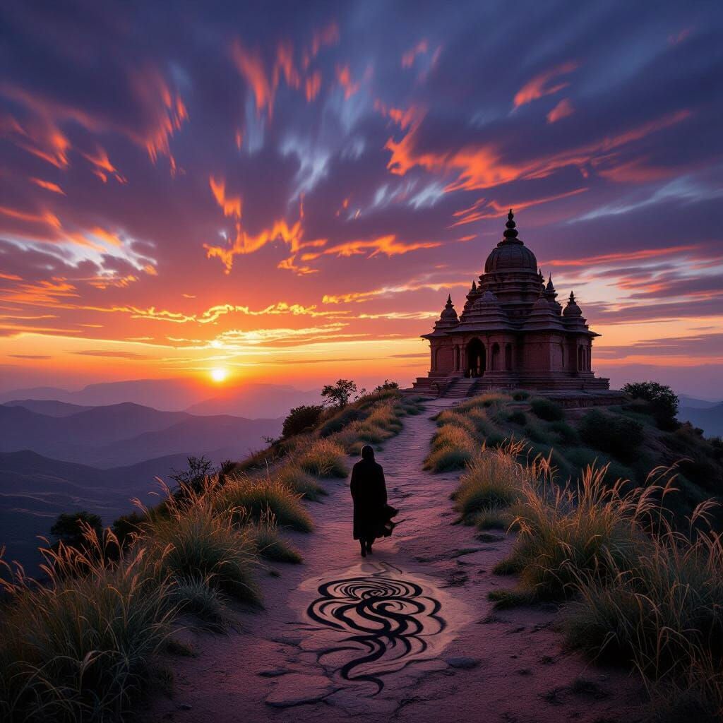 Cursed Stone in Salt Range Temple at Sunset