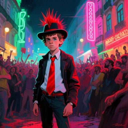 Punk Emperor of Galaxy with Red Tie in Neon Portugal