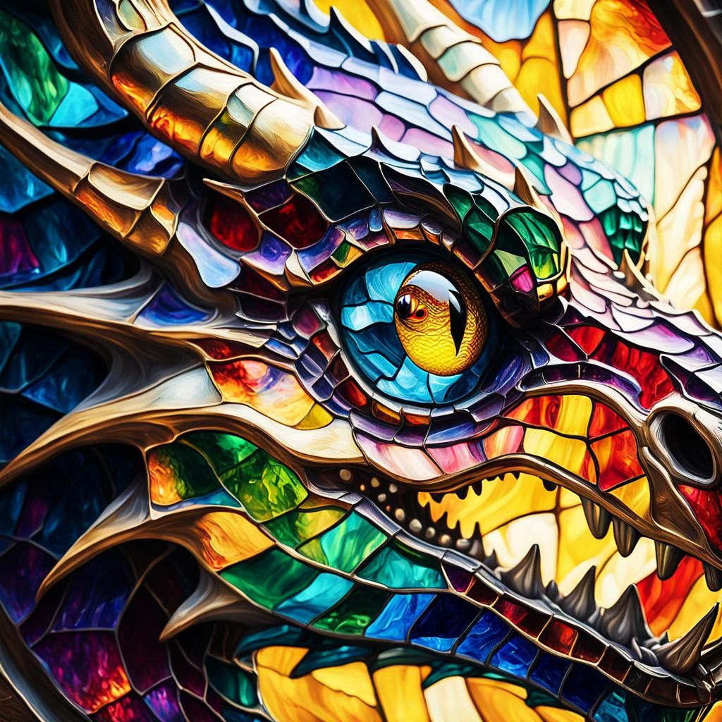 Stained Glass Dragon Face in Surrealist Style