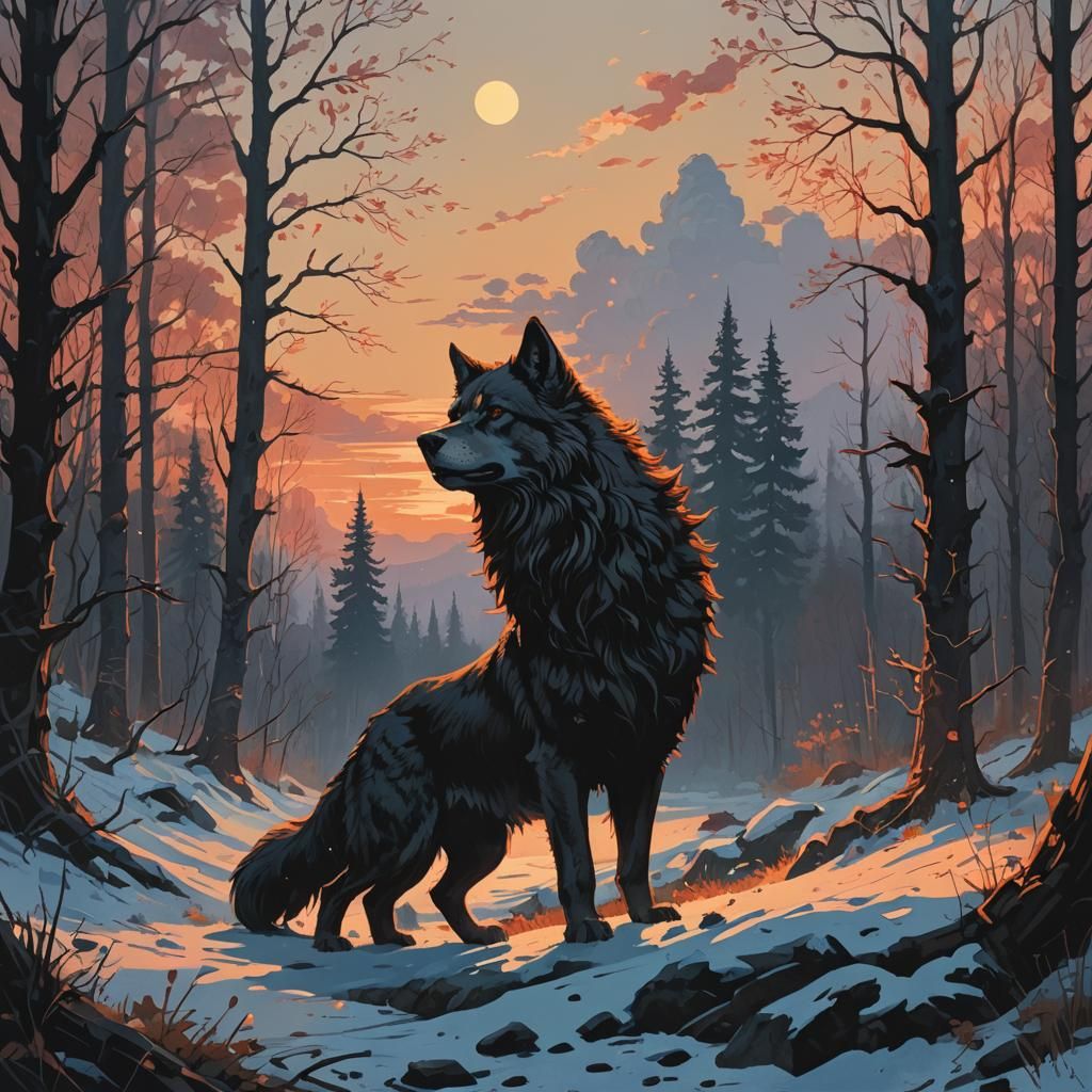 Werewolf Transformation: Effulgent Gouache Illustration