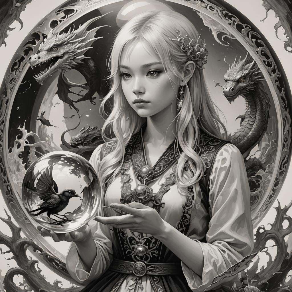 Monochrome Seer with Mystical Orb