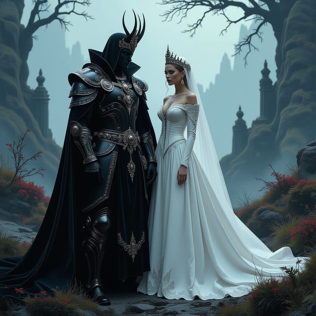 Dark Lord and Queen in Mystical Gothic Landscape