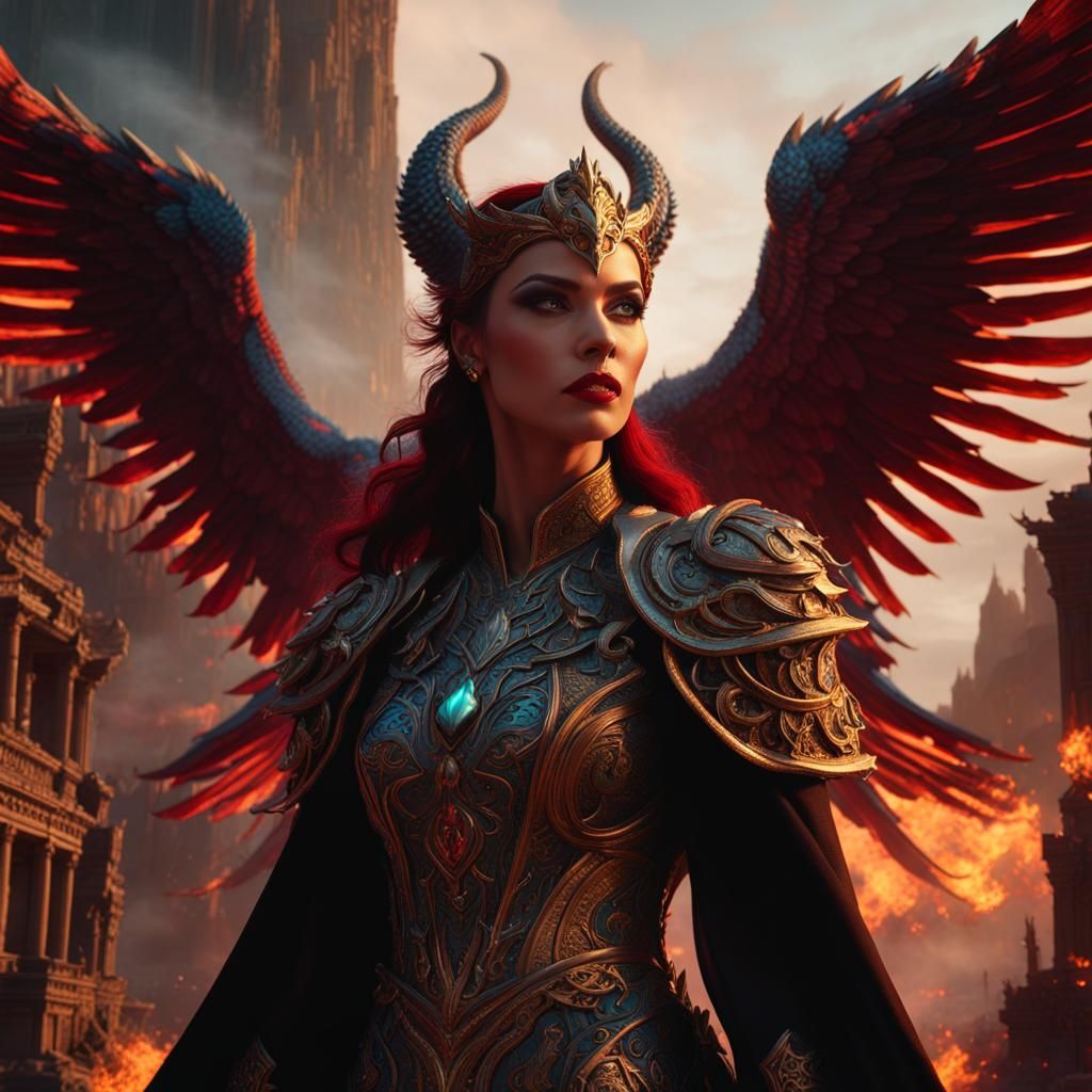 Focalor, Demoness with Griffin Wings in Synthwave Style