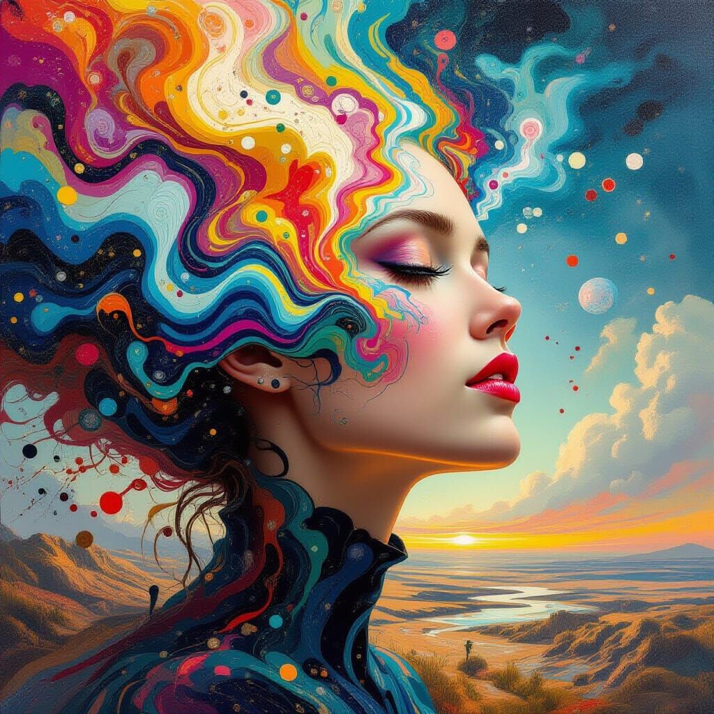 Surreal Cosmic Headscape in Swirling Colors