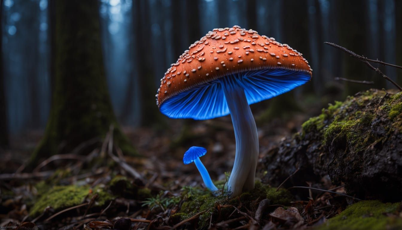 Hyper Realistic Cobalt Fire Mushroom Captured in Vivid Detai...
