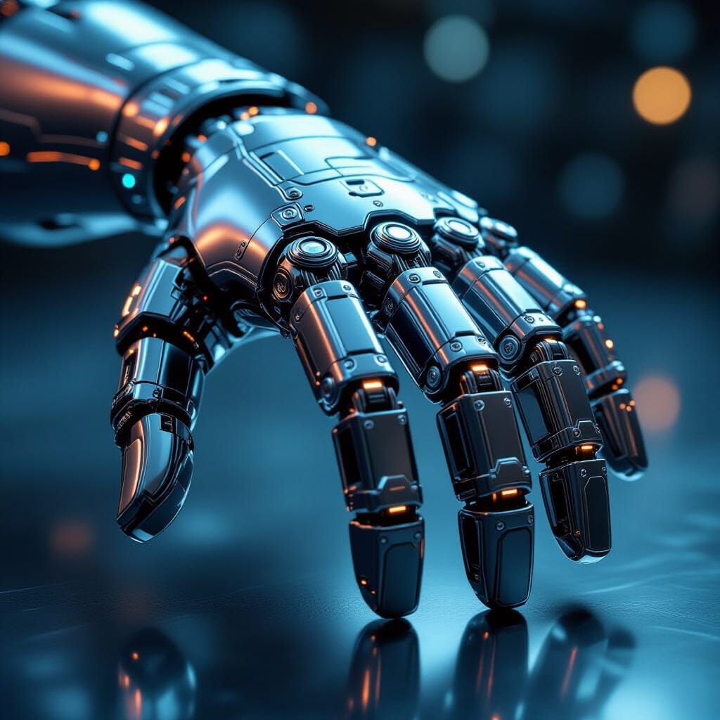 Cybernetic Hand with Glowing Circuits and Metallic Joints