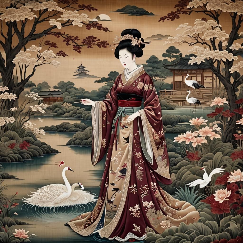 Ornate Tapestry of a Silk-Dressed Warrior