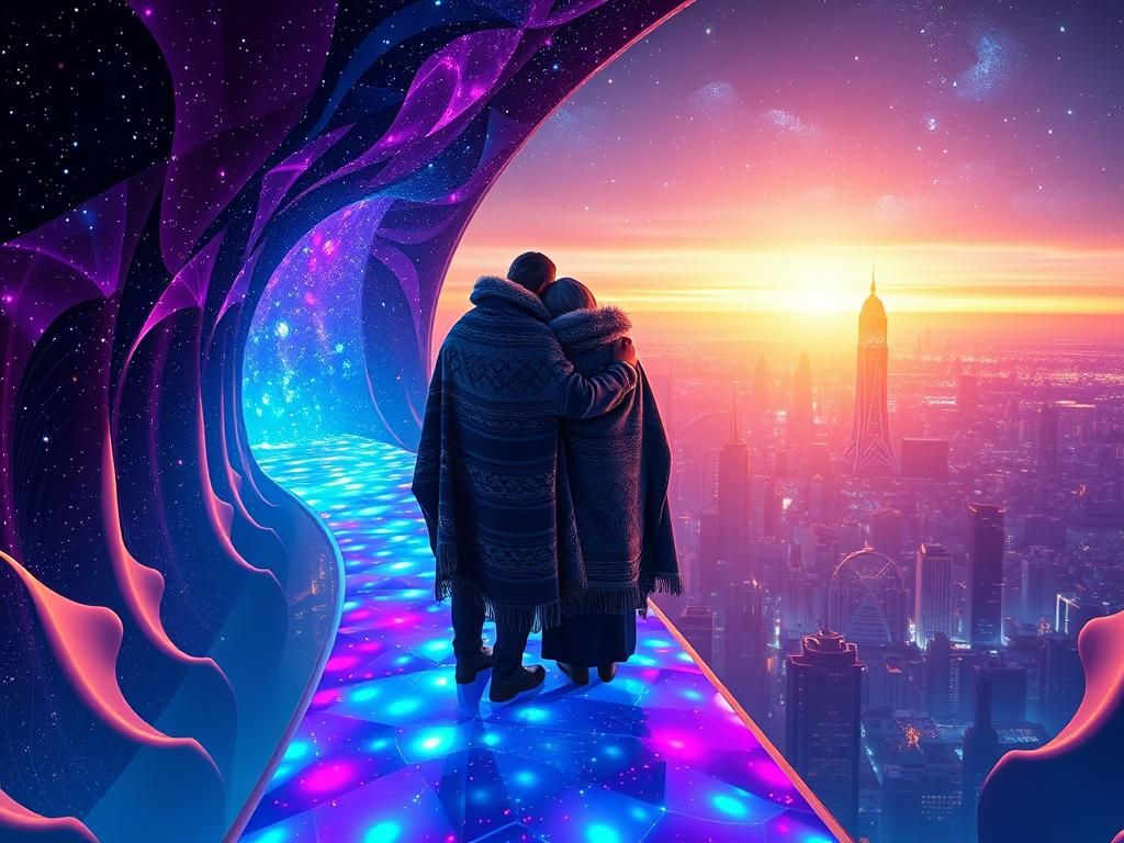 Dreamlike Embrace in a Parametric Cityscape