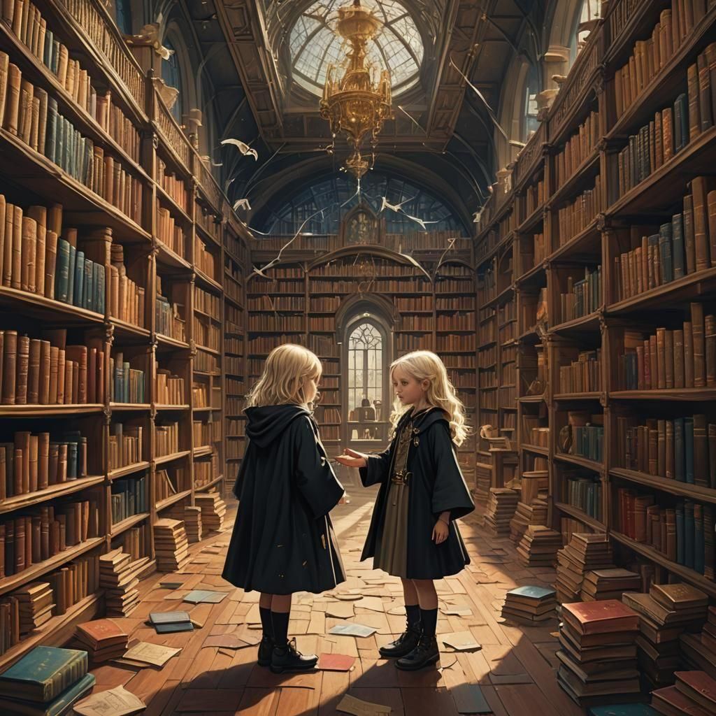 Little Girl in Library: Detailed Matte Painting