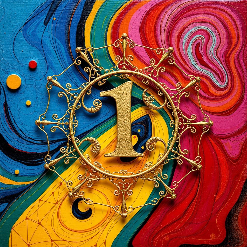 Gold Filigree Surrounds Vibrant, Abstract +1