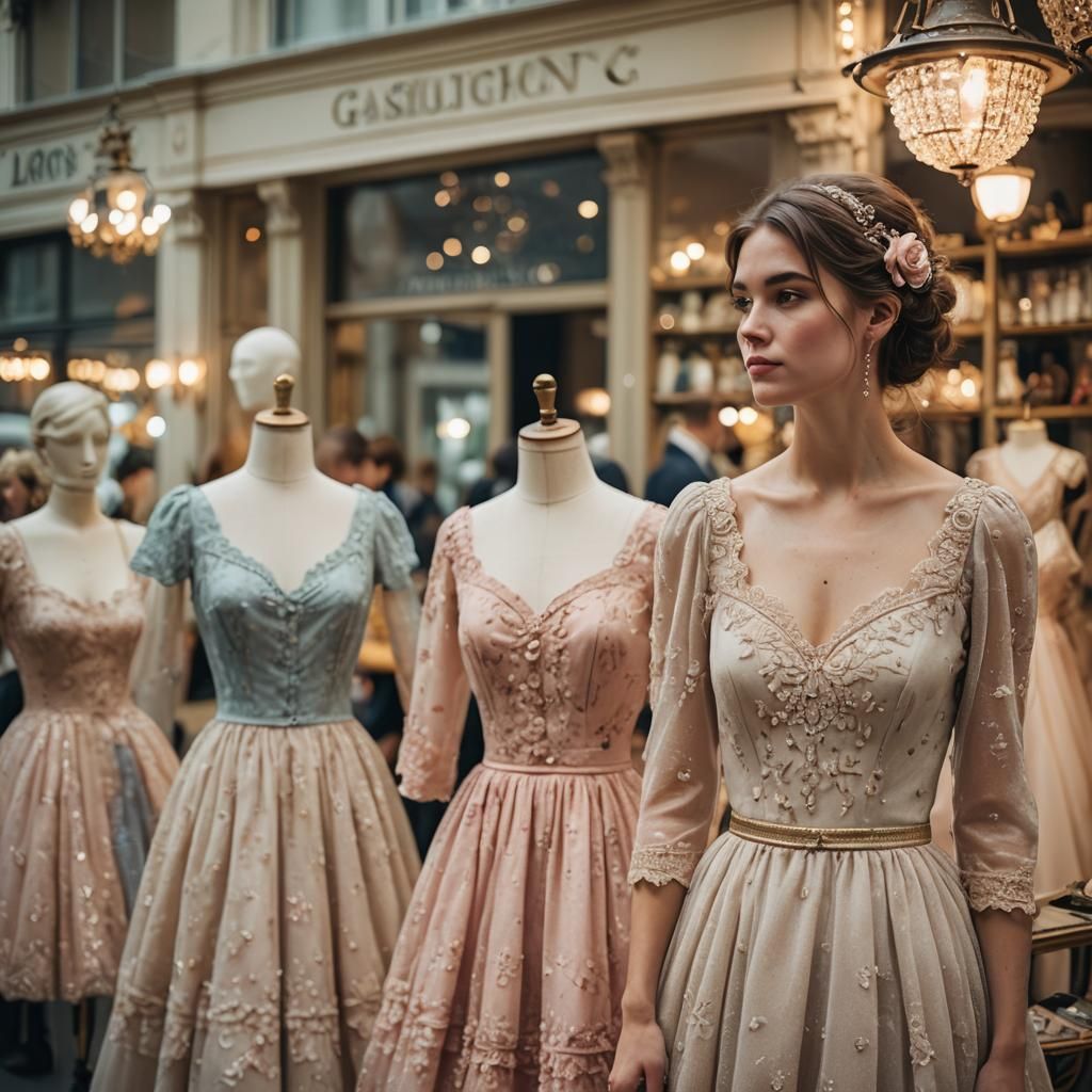 Gaslight Era Dresses in Parisian Shop Window