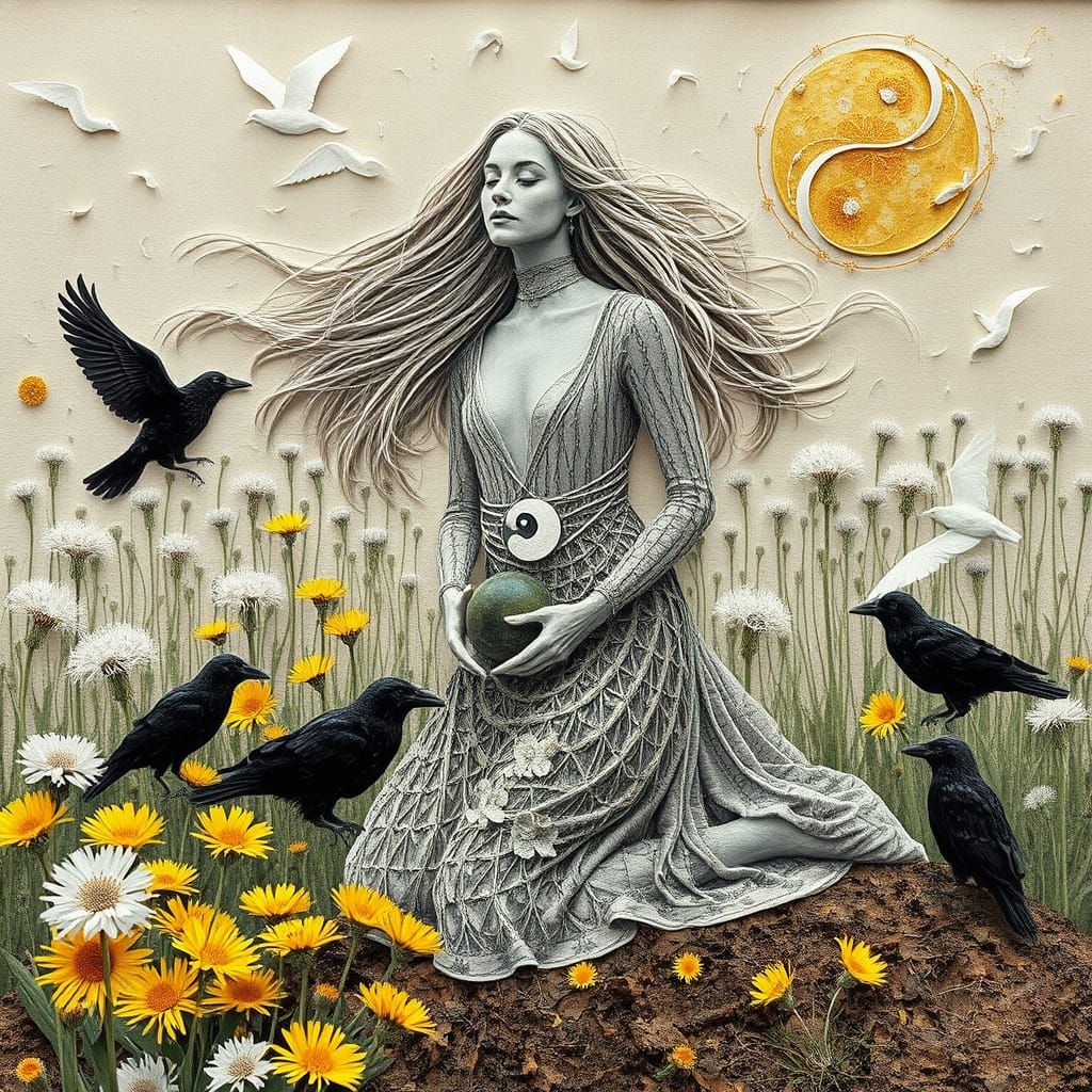 Ephemeral Land Art: Woman in Lupinus Flower Field