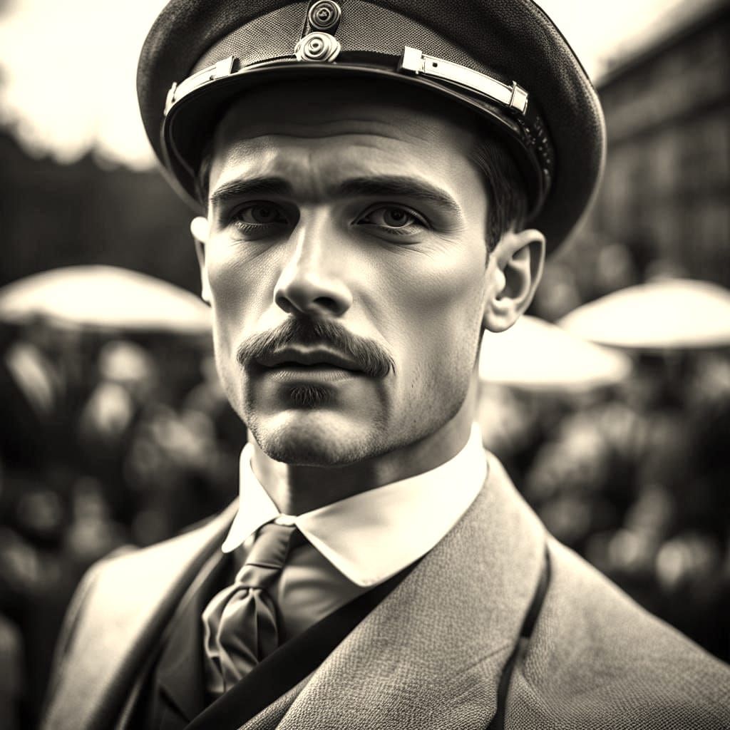 1920s young sportive man in sjako portrait with extraordinar...