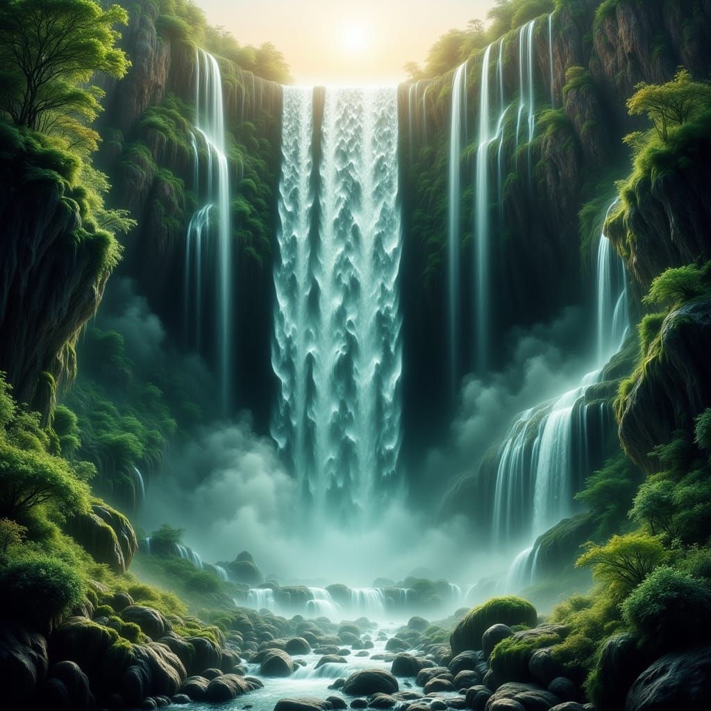 Surreal Fantasy Waterfall in Dreamy Enchantment Style