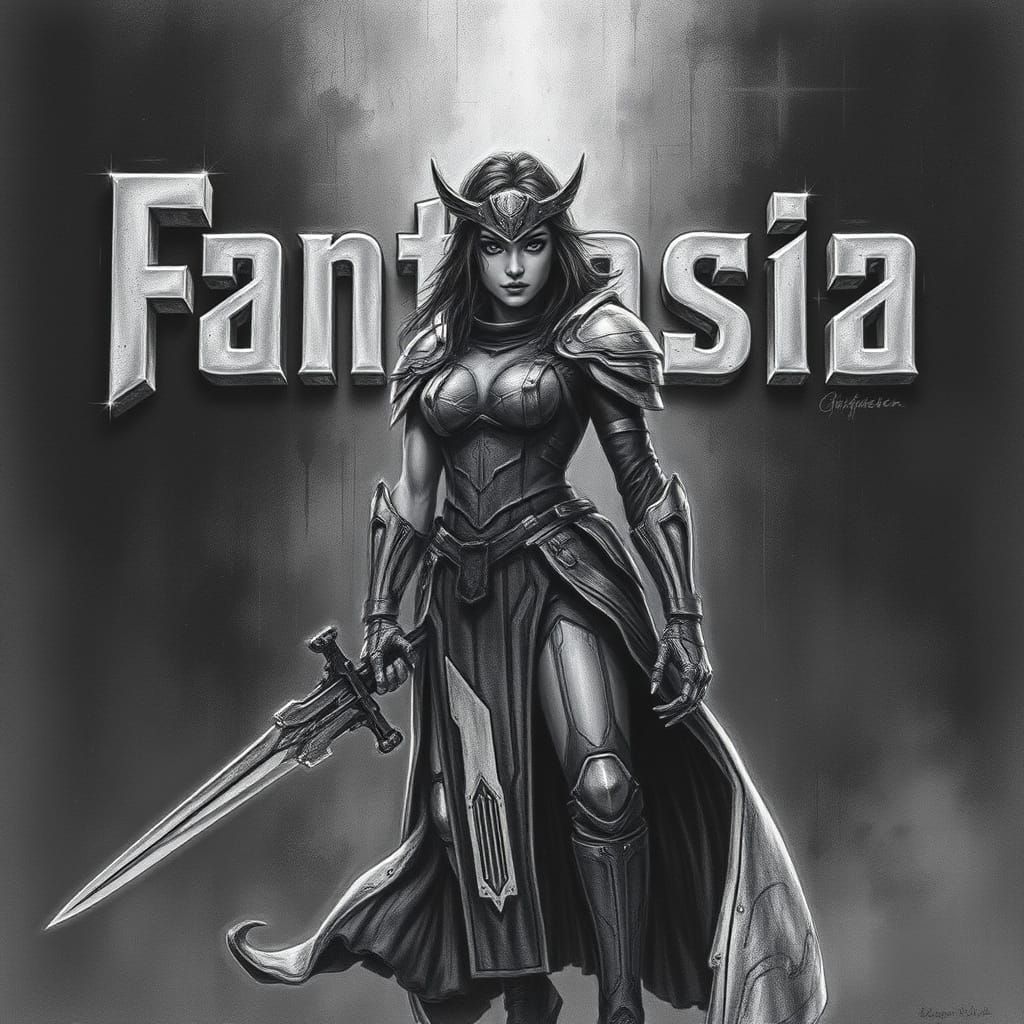 Futuristic Heroine in Dystopian World as Charcoal Drawing