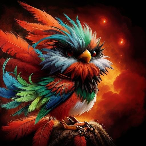 Punk Baby Bird with Mohawk in Fairytale Scene