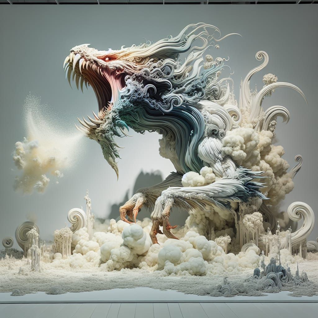 Fantasy Creature's Roar in Abstract Horror Style