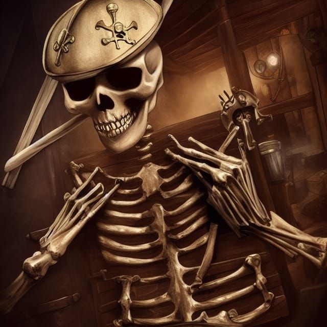 Pirate Skeleton and Treasure Chest in Disney Style