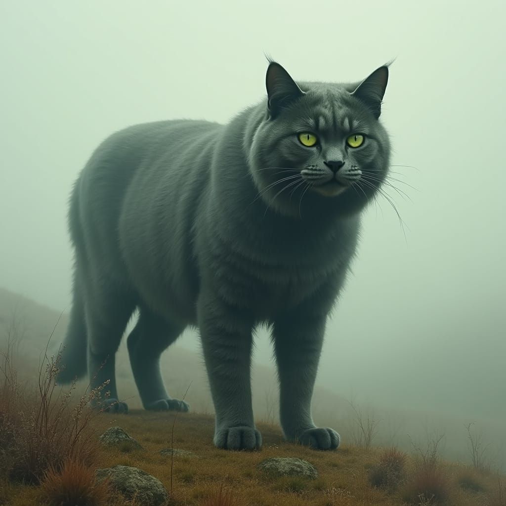 Majestic Moor Cat in Misty Moorland Landscape