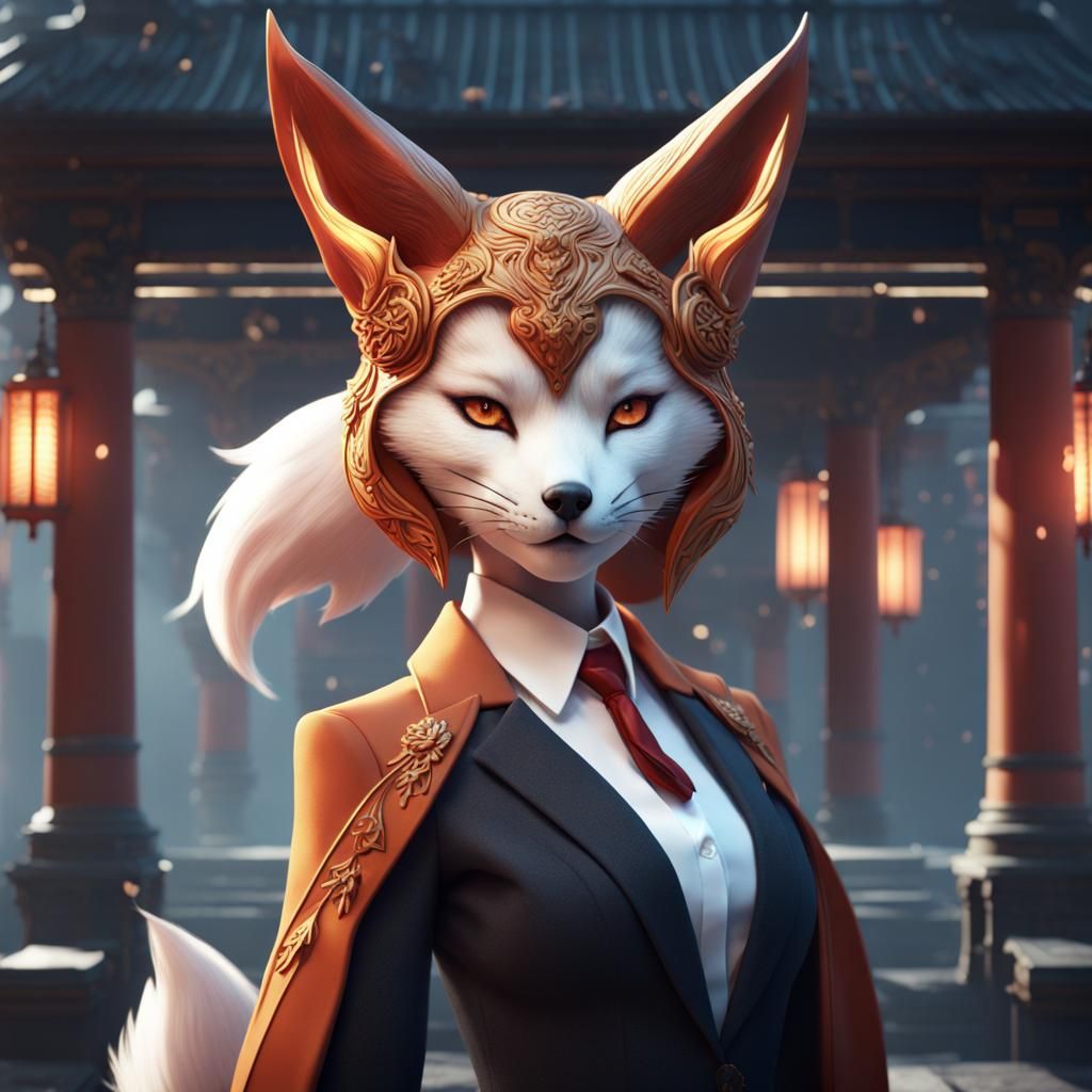 Kitsune in Suit: Detailed Fantasy Concept Art