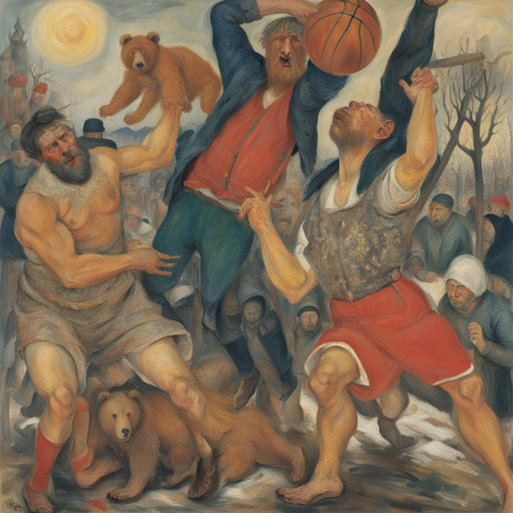 Peasant Bears Winter Basketball: Expressionist Iconography