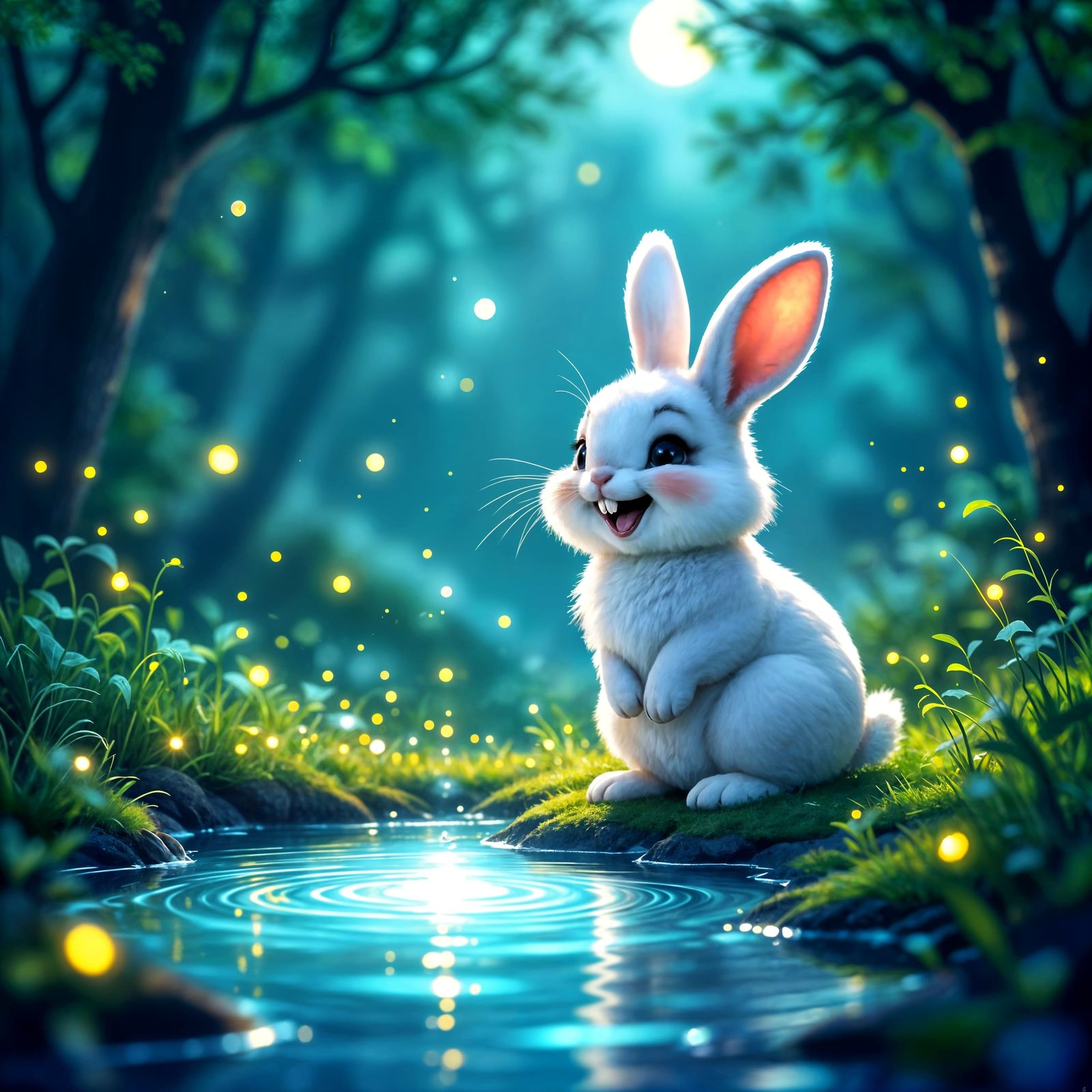 Laughing Bunny in Mystical Forest Glen