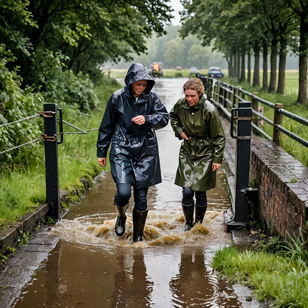 Dutch Woman Opens Floodgate in Rainy Countryside