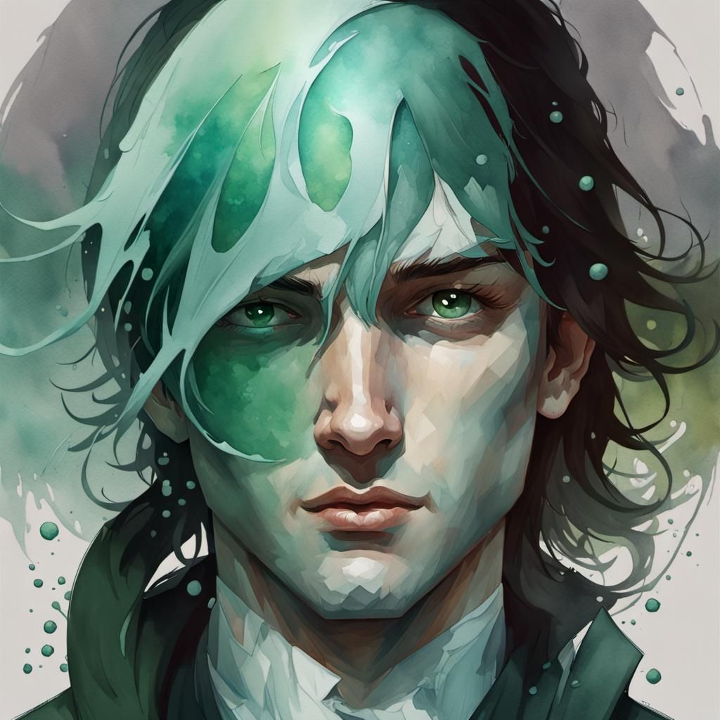 Watercolor Portrait with Geometric Shapes