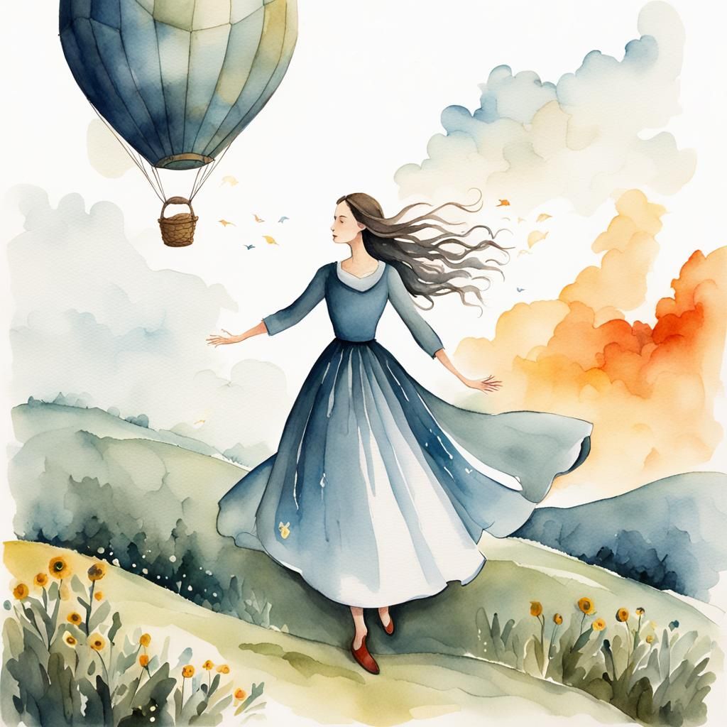 Resilient Woman Rises: Watercolor Storybook Illustration