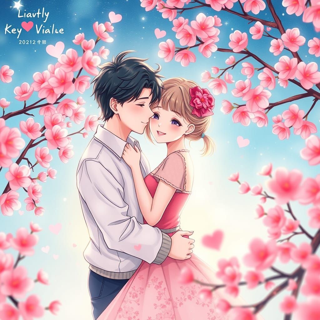 Sweet Anime-Inspired Valentine's Day Couple Amidst Cherry Bl...