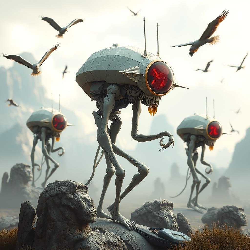 Sentient Geometric Beings in Futuristic Organic Style