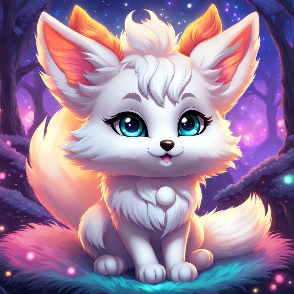 Adorable Chibi Kitsune with Pastel Tails