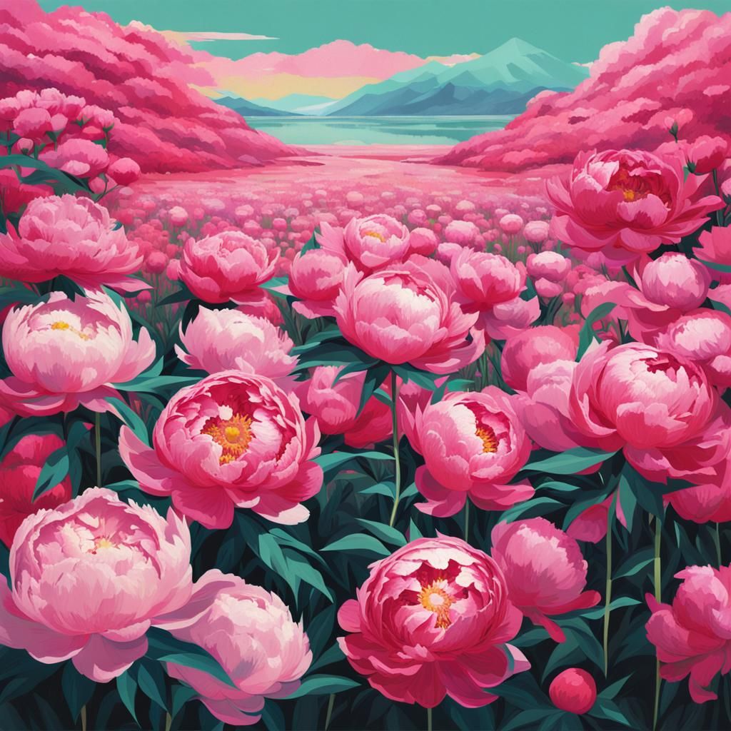 Peonies in Pop Art and Digital Style