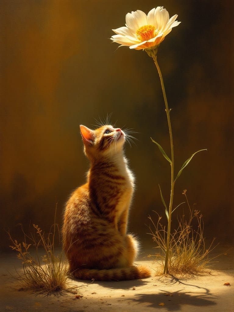 Adorable Cat Bathed in Dramatic Chiaroscuro Light