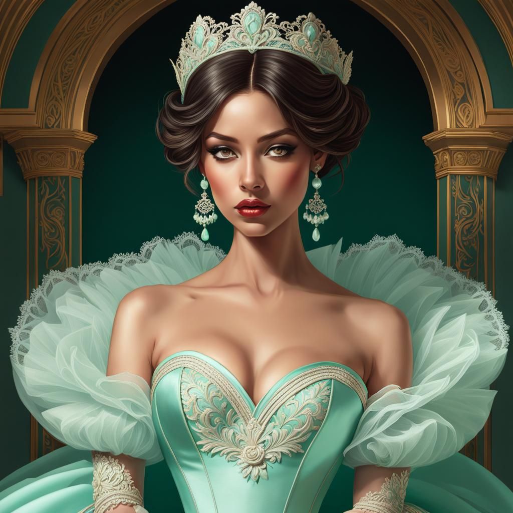 Ethereal Lady in Mint Green Gown, Hyperdetailed Art
