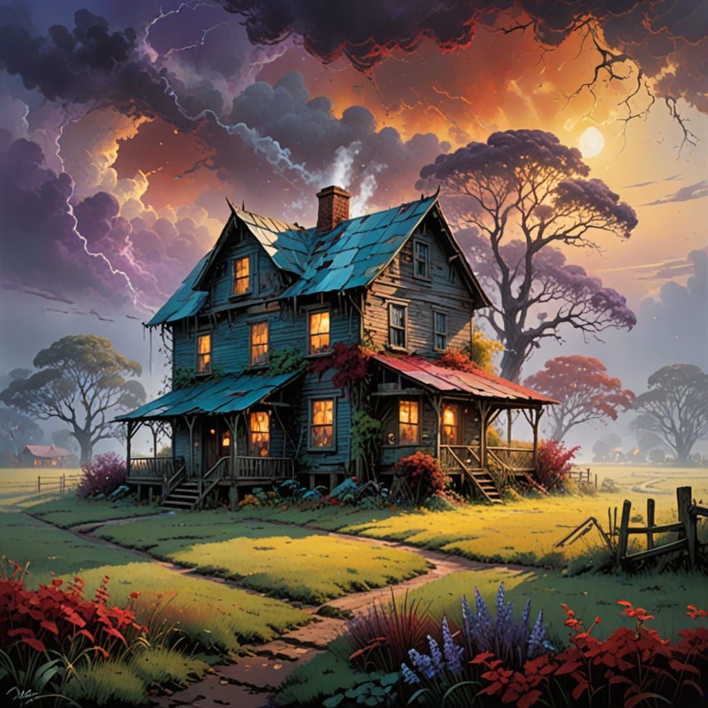 Vibrant Derelict Farm in Hyper-Realistic Digital Art