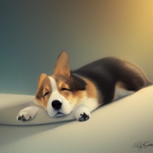 Cute Corgi Puppy Sleeping: 8K Resolution Portrait