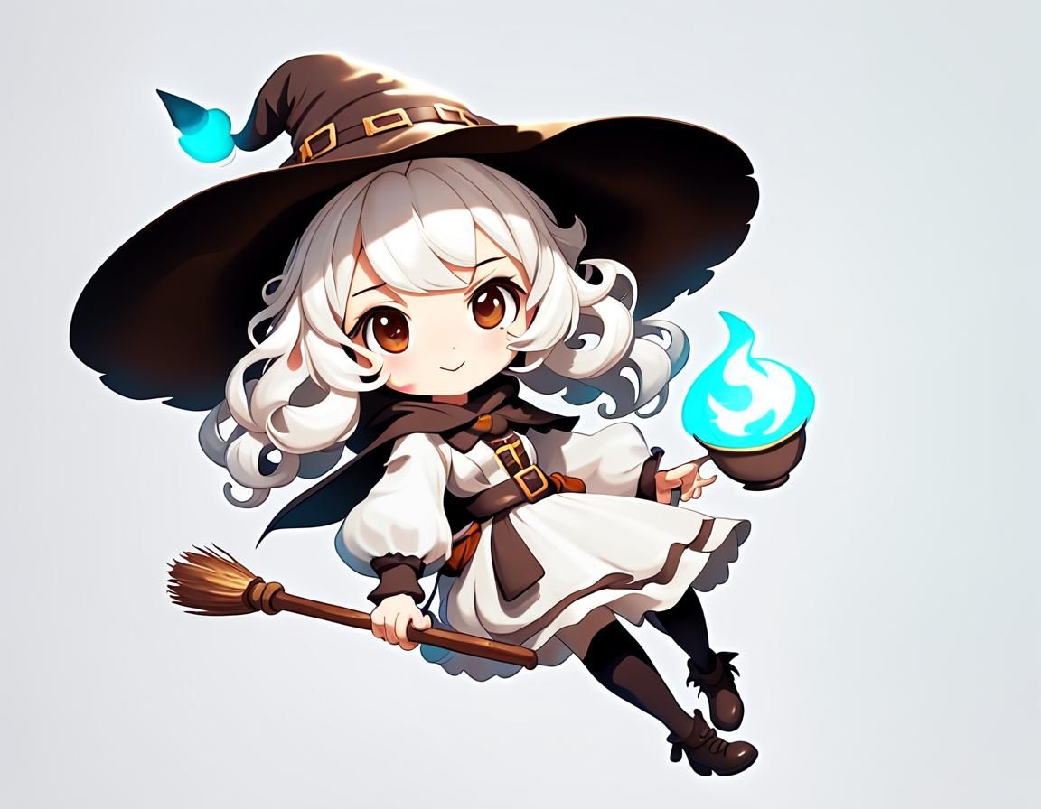 Girl Witch Flying on Coffee Spoon