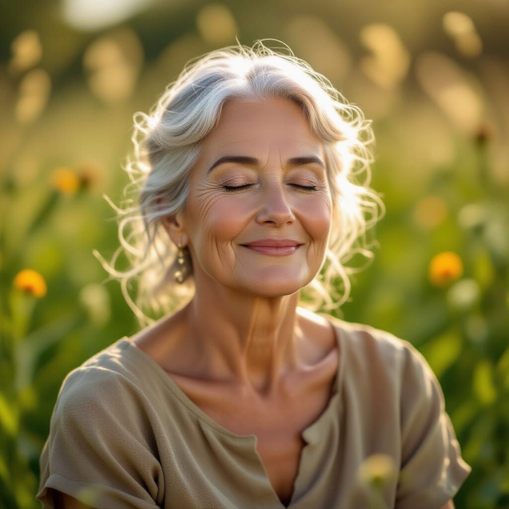 Silver-Haired Woman Basking in Sunlight: Documentary Realism