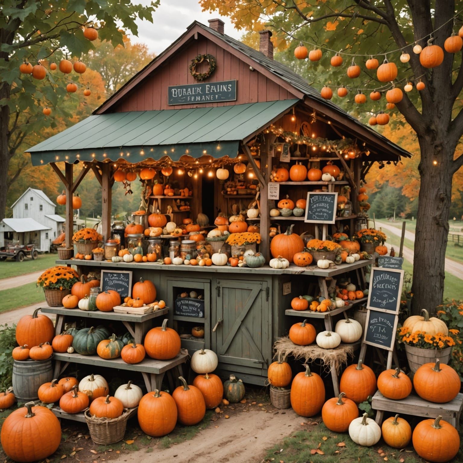 Whimsical Farmstand with Pumpkins and Preserves